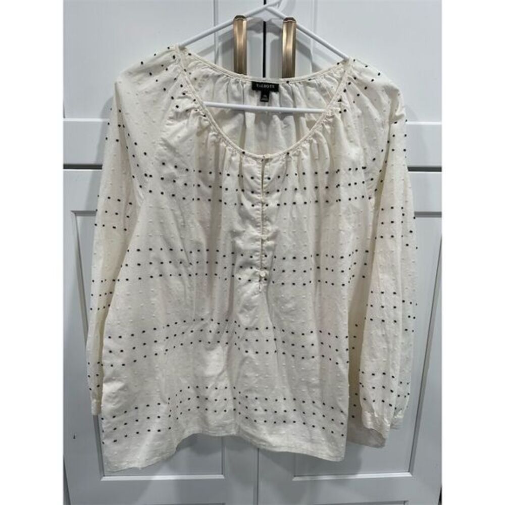 Talbots Women's XL Beige Swiss Dot Long Sleeve Blouse Casual Spring